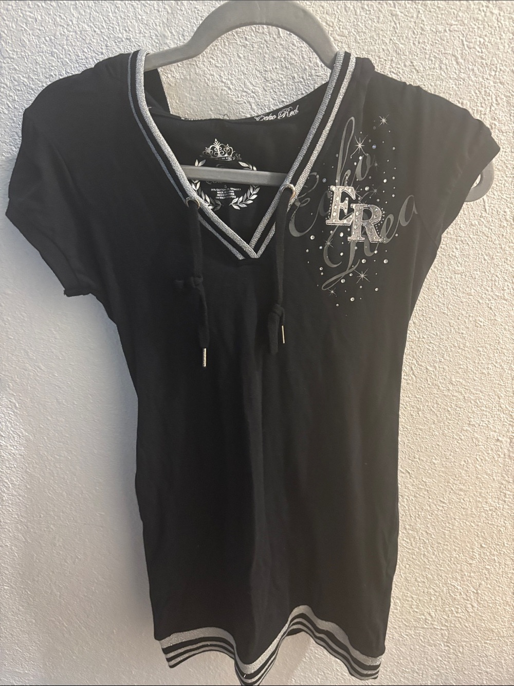 Marc Ecko Black Short Sleeve Hooded Tunic with Silver Trim